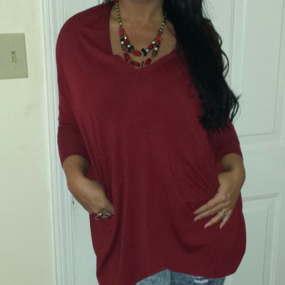 Bryn Walker Burgundy Oversized Tunic Bamboo Organic Cotton Top - Picture 1 of 13